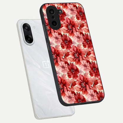 Crimson Love Petals phone case For Oneplus Nord CE5 showing premium glass back cover with detailed artwork