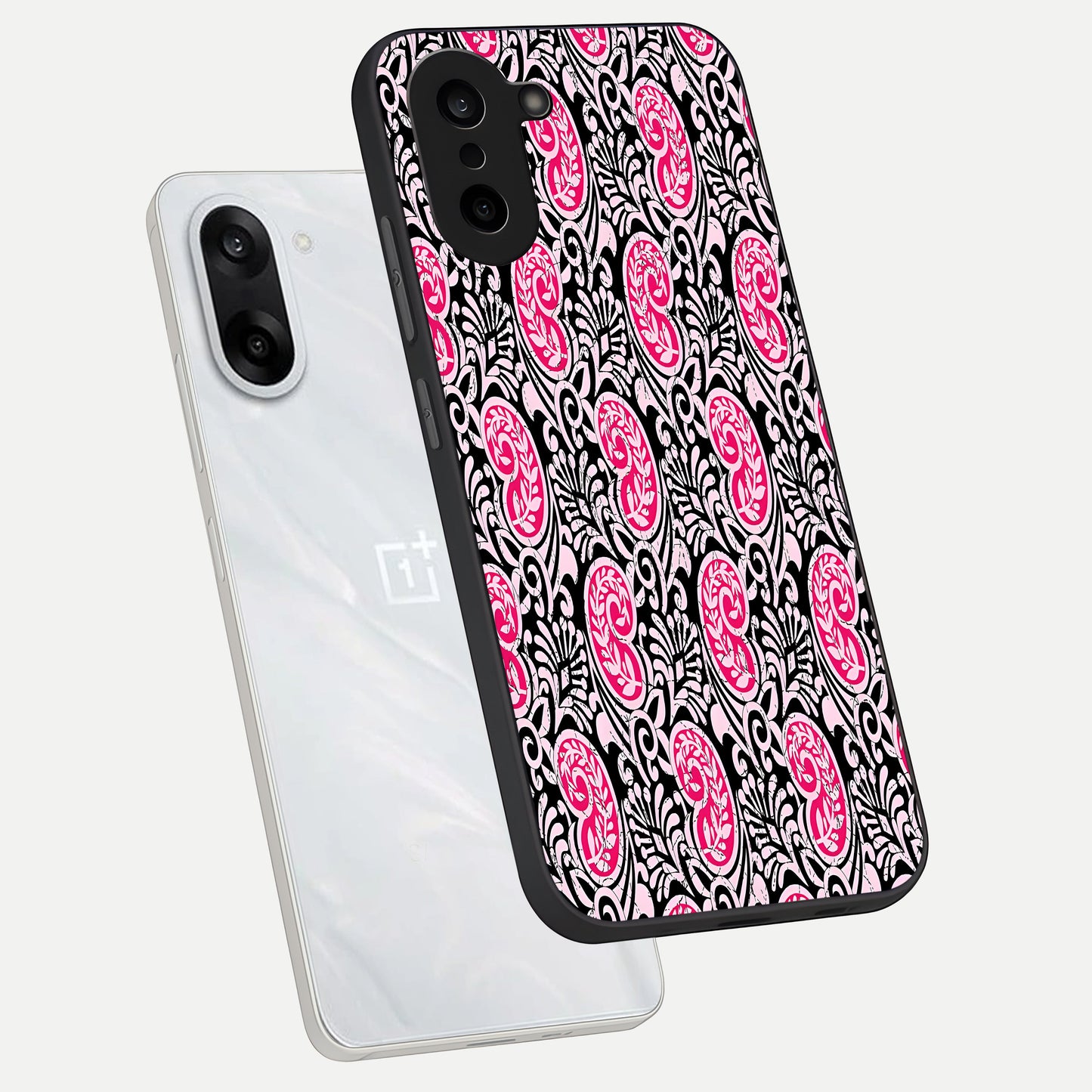  Crimson Paisley Charm phone case For Oneplus Nord CE5 showing premium glass back cover with detailed artwork