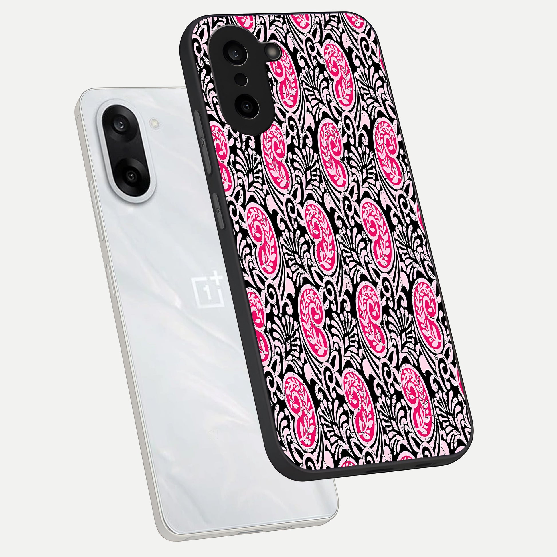  Crimson Paisley Charm phone case For Oneplus Nord CE5 showing premium glass back cover with detailed artwork
