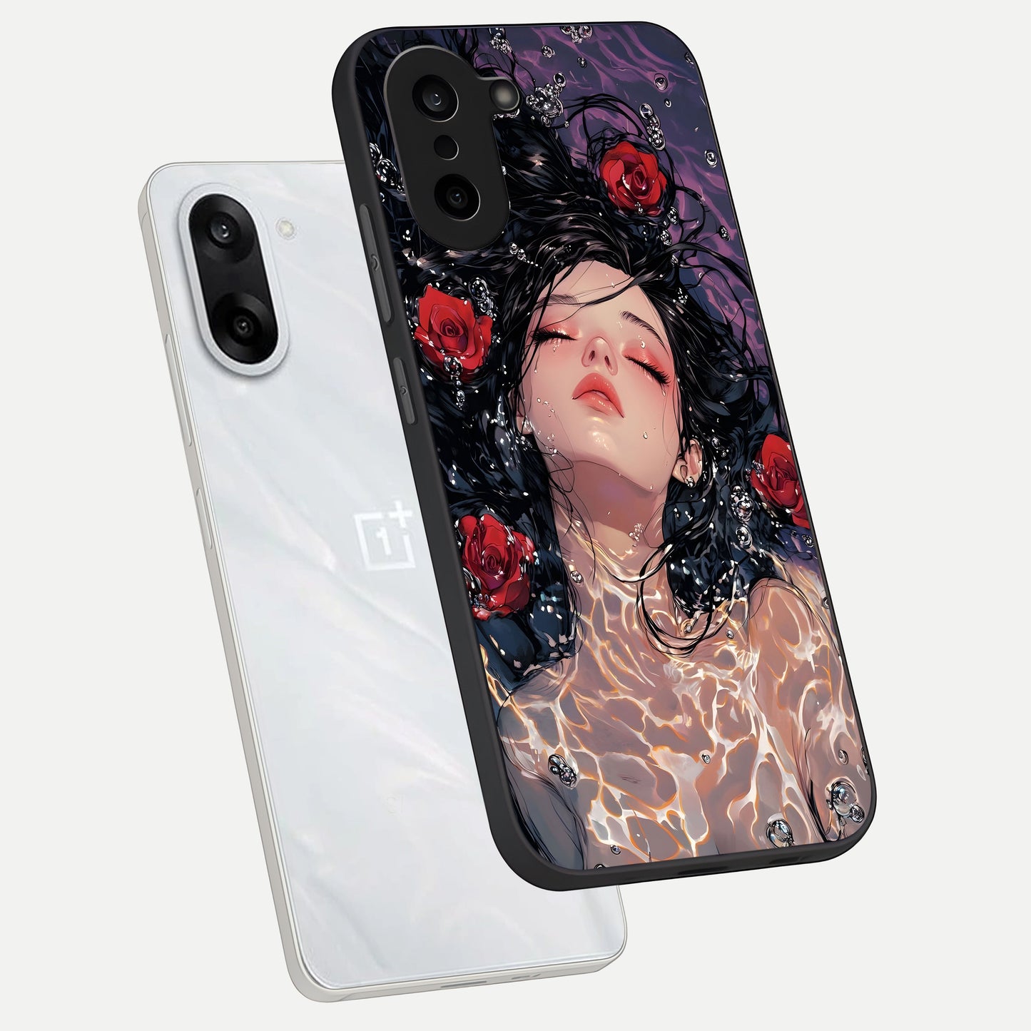  Crimson Rose Serenity phone case For Oneplus Nord CE5 showing premium glass back cover with detailed artwork