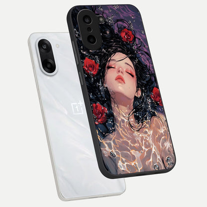  Crimson Rose Serenity phone case For Oneplus Nord CE5 showing premium glass back cover with detailed artwork