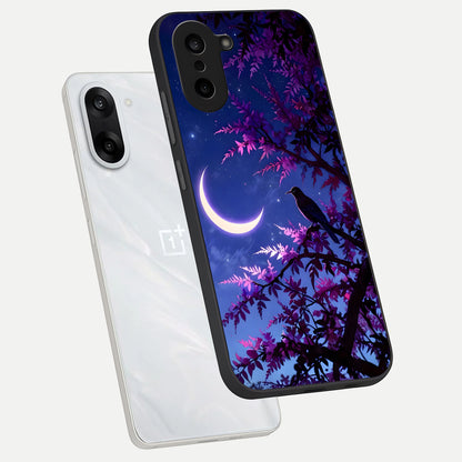  Crow And Moon Scenery phone case For Oneplus Nord CE5 showing premium glass back cover with detailed artwork