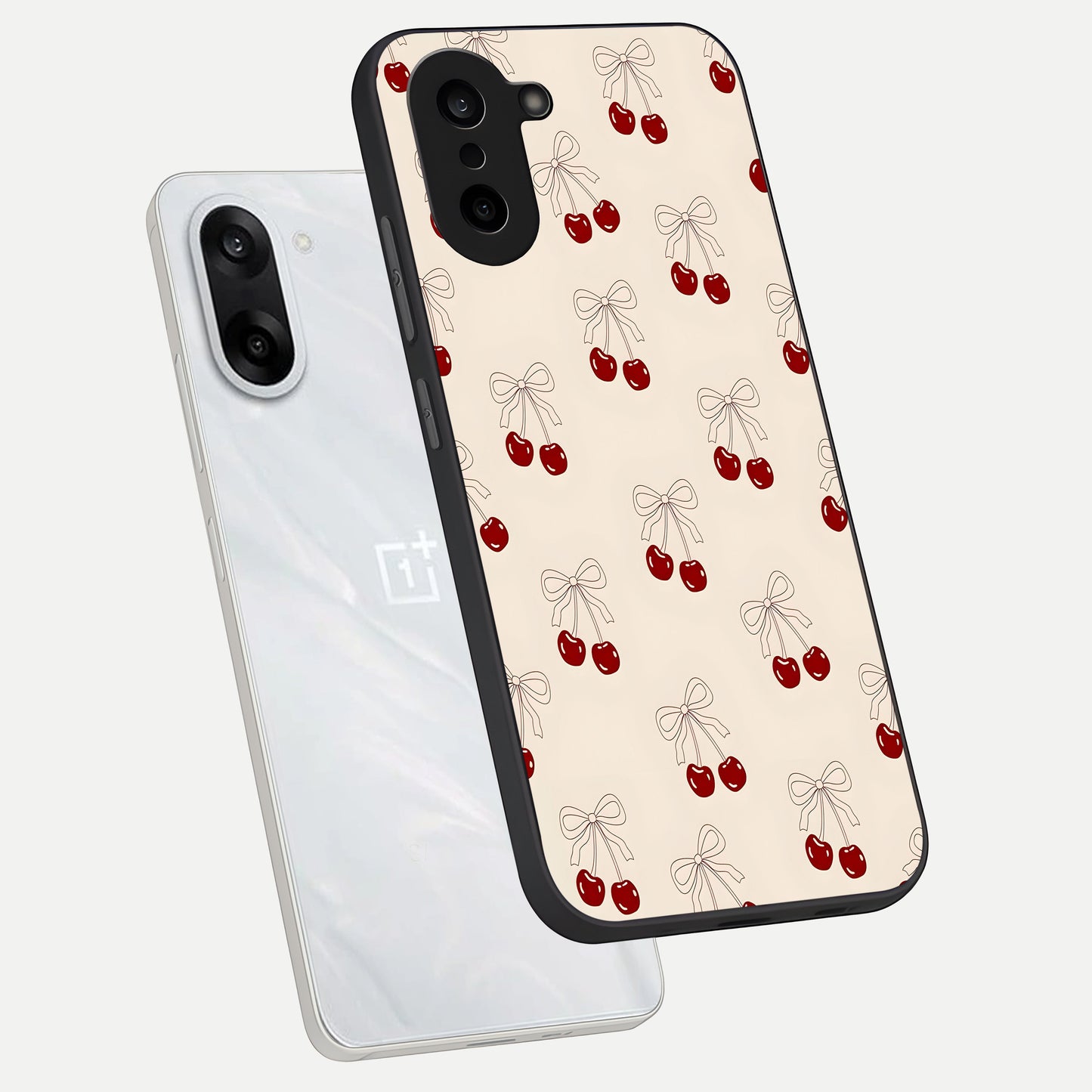  Cute Cherry Pattern phone case For Oneplus Nord CE5 showing premium glass back cover with detailed artwork