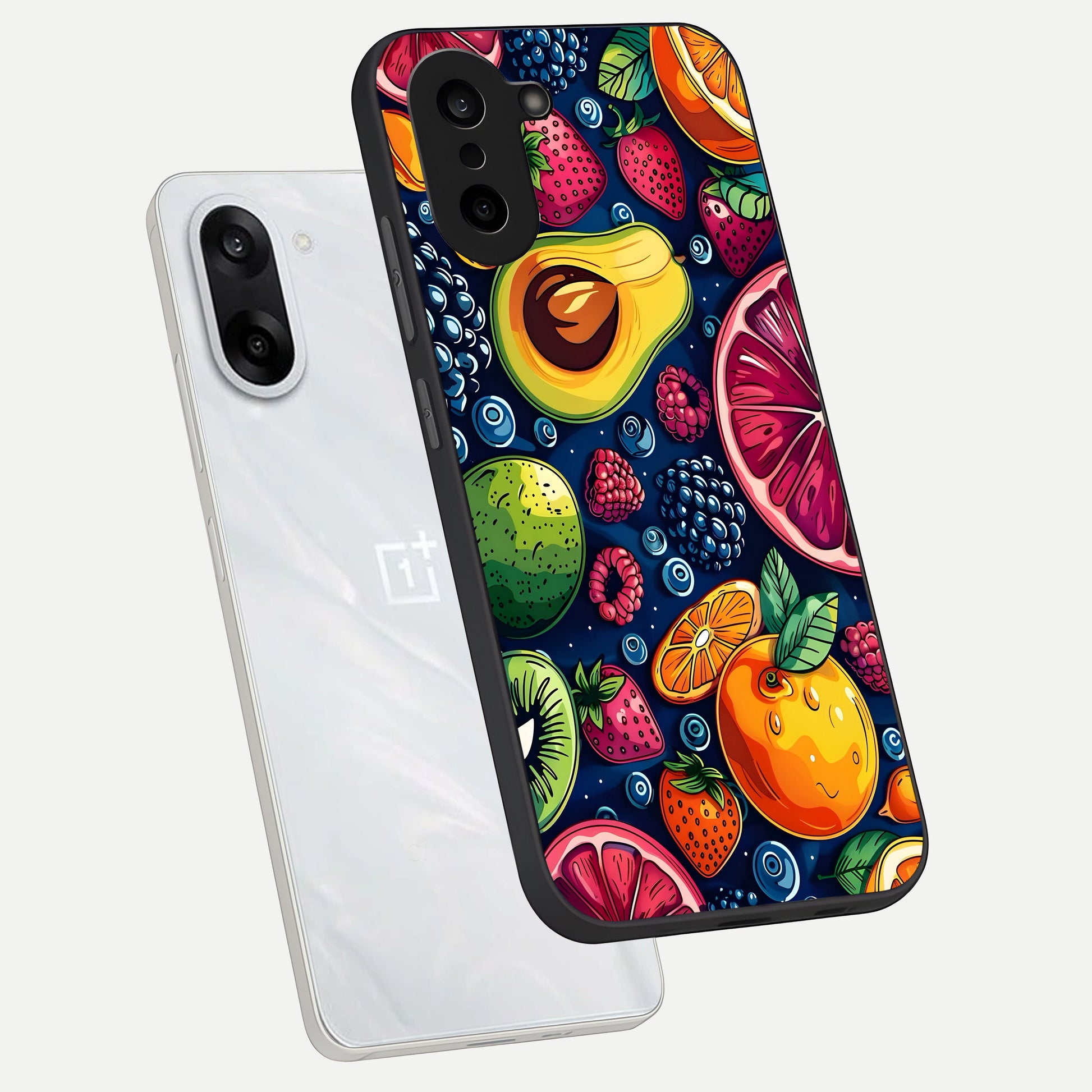  Cute Fruits Art phone case For Oneplus Nord CE5 showing premium glass back cover with detailed artwork