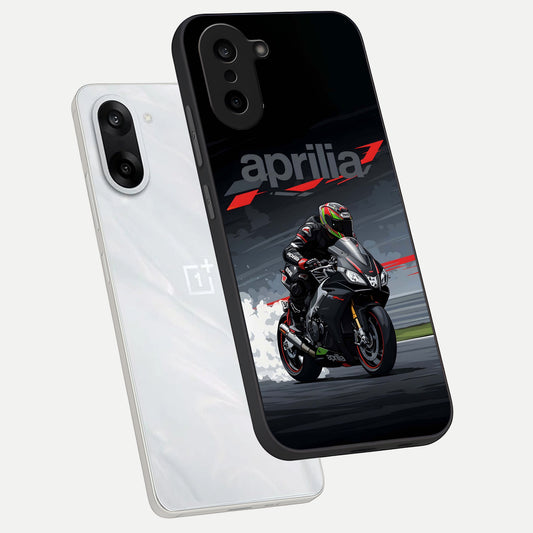  Dark Aprilla phone case For Oneplus Nord CE5 showing premium glass back cover with detailed artwork