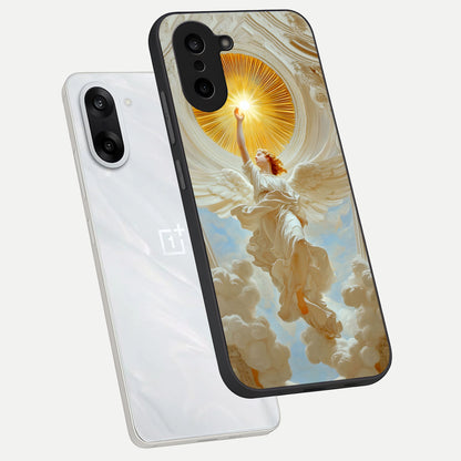  Divine Light Angel phone case For Oneplus Nord CE5 showing premium glass back cover with detailed artwork