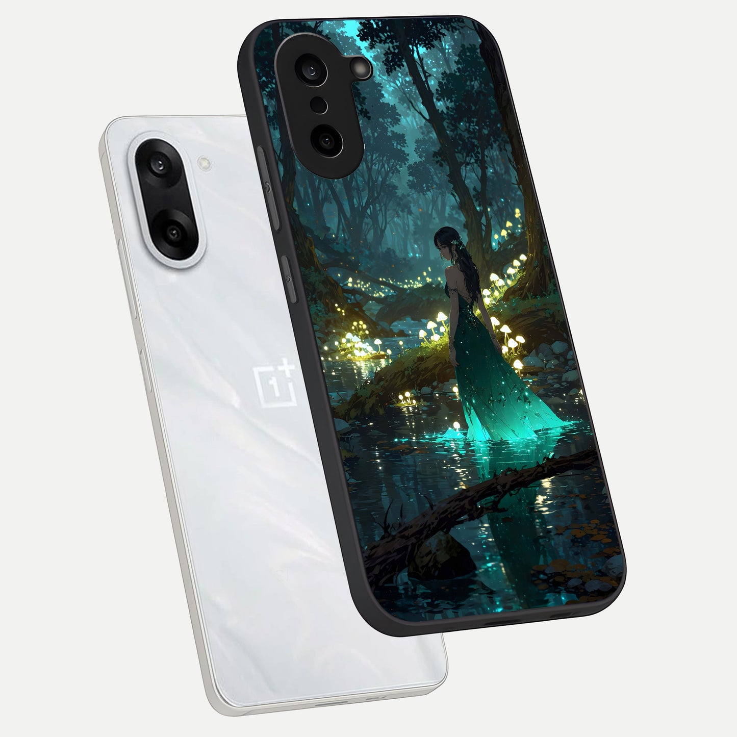  Enchanted Forest Glow phone case For Oneplus Nord CE5 showing premium glass back cover with detailed artwork