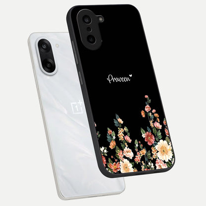  Floral Design Personalized Custom Name phone case For Oneplus Nord CE5 showing premium glass back cover with detailed artwork
