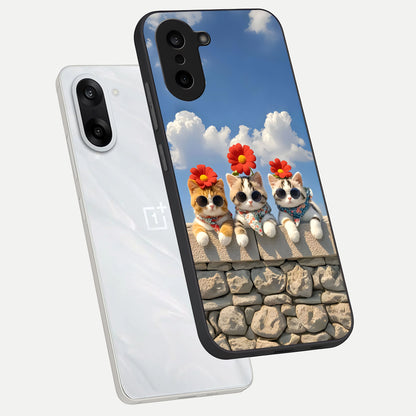  Floral Kitty Squad phone case For Oneplus Nord CE5 showing premium glass back cover with detailed artwork