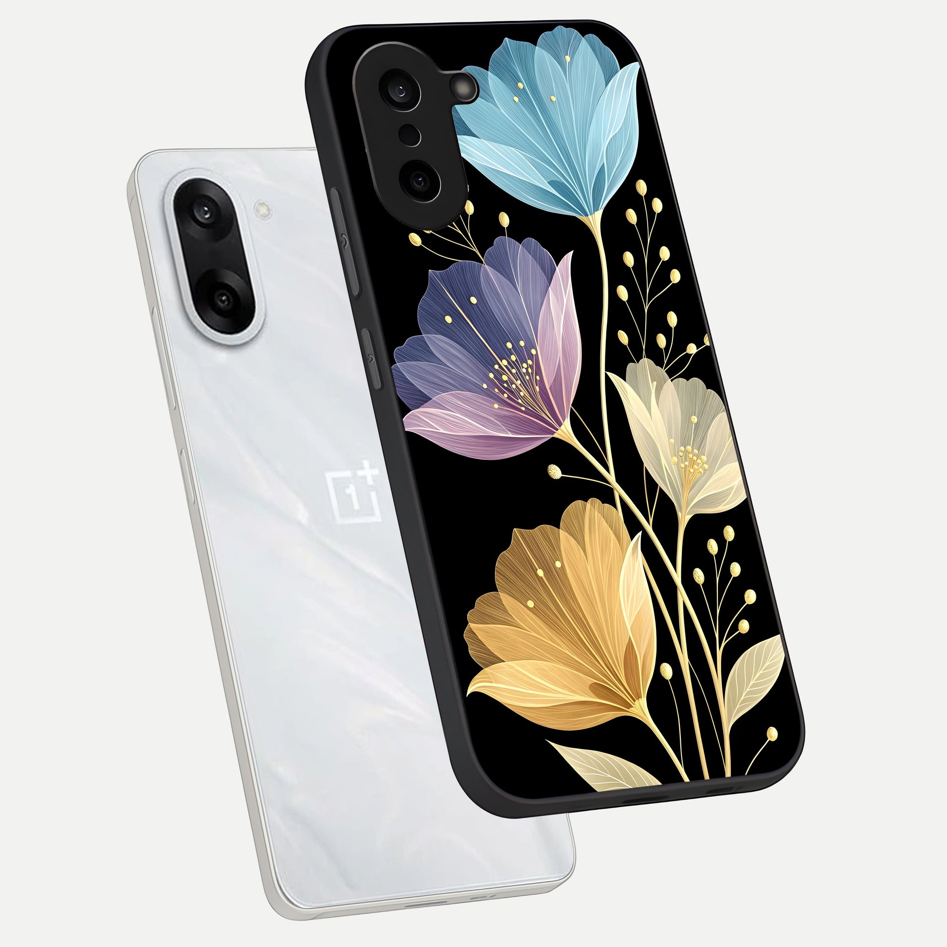  Flower Bloom Glow phone case For Oneplus Nord CE5 showing premium glass back cover with detailed artwork