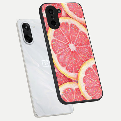  Glitter Grapefruit phone case For Oneplus Nord CE5 showing premium glass back cover with detailed artwork
