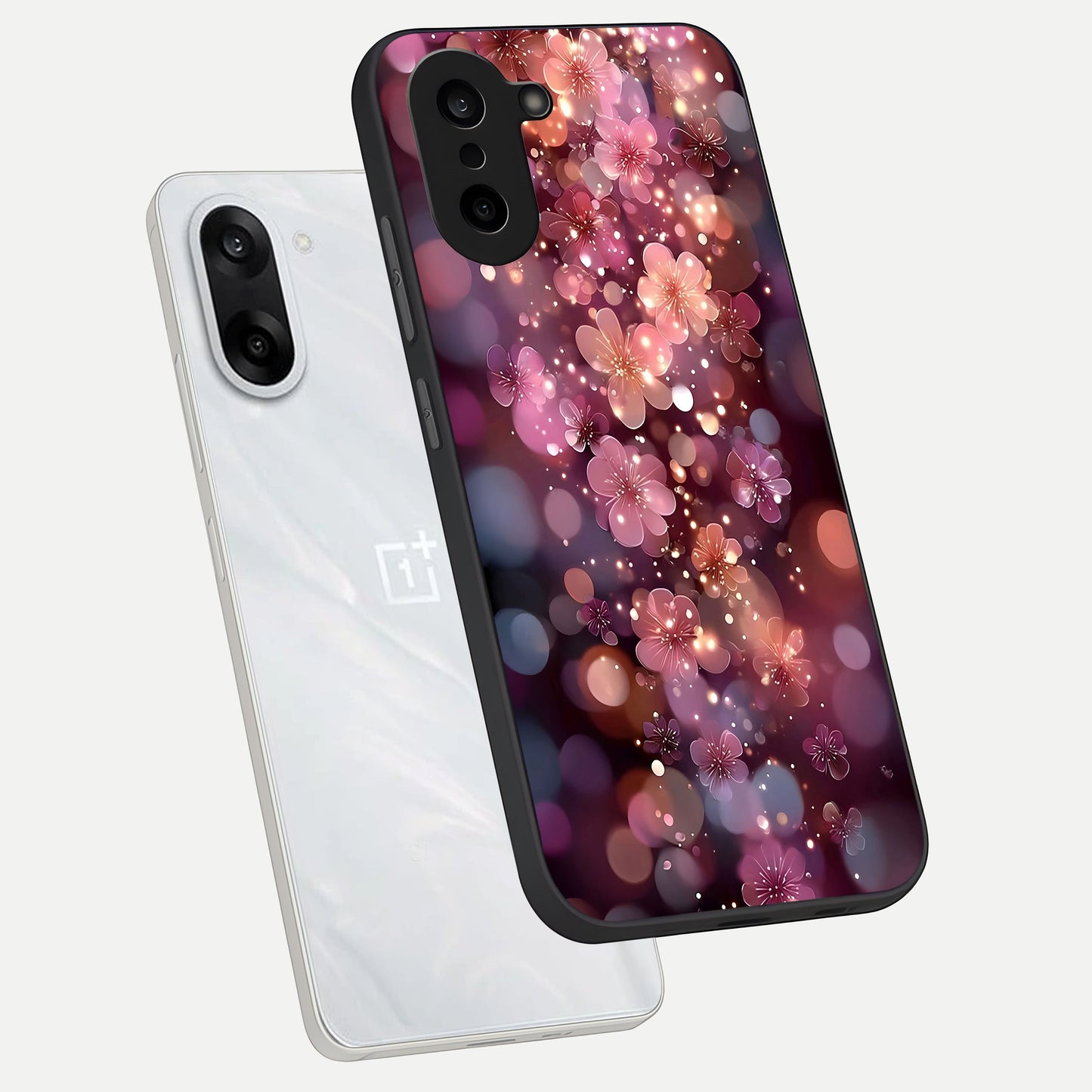  Glowing Petal Bliss phone case For Oneplus Nord CE5 showing premium glass back cover with detailed artwork