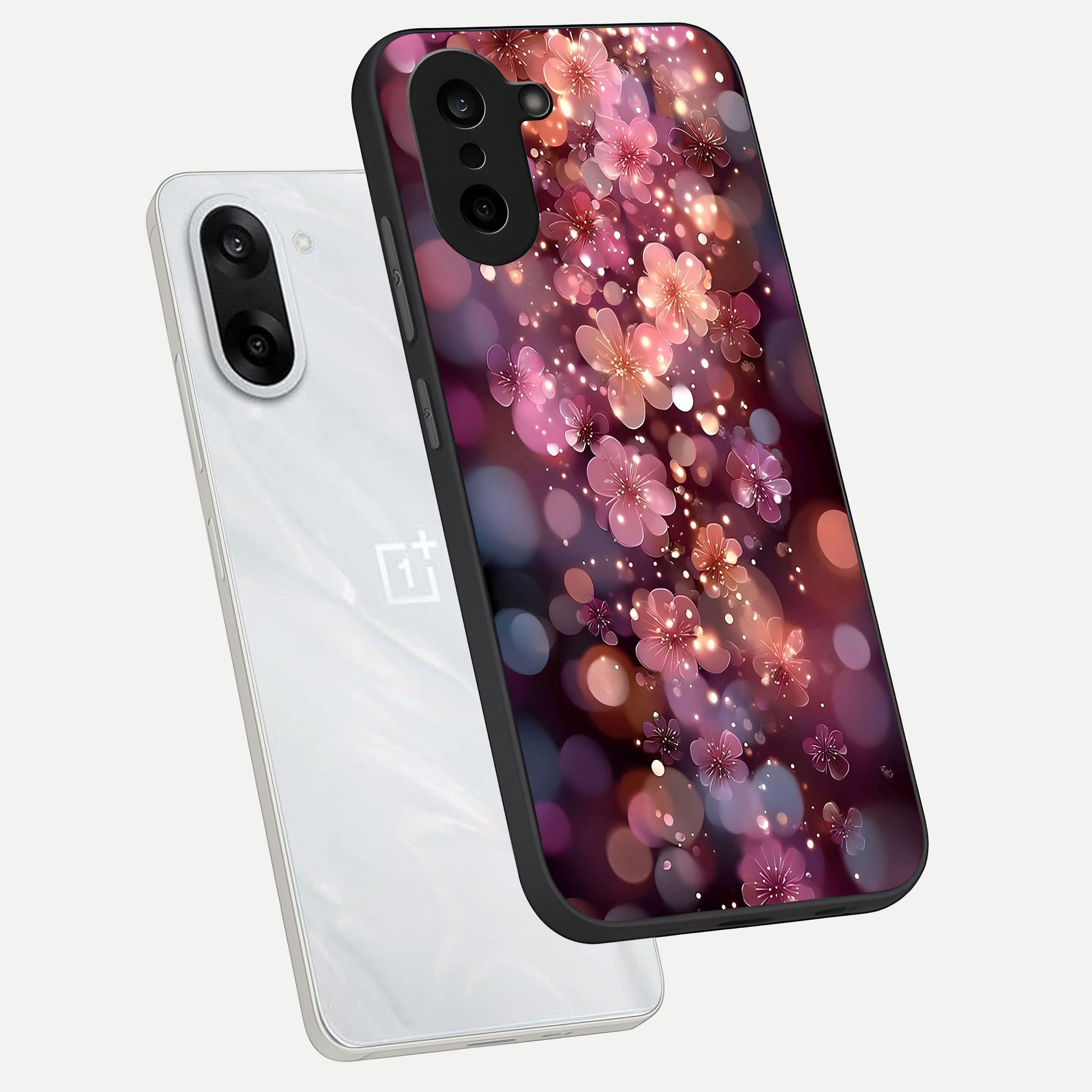  Glowing Petal Bliss phone case For Oneplus Nord CE5 showing premium glass back cover with detailed artwork