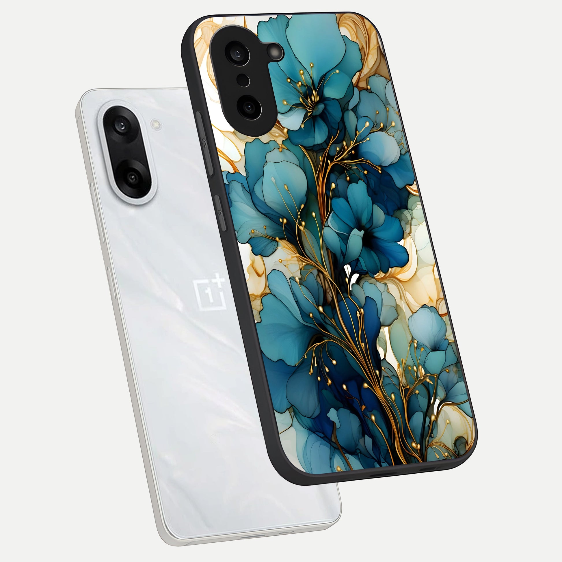  Golden Bloom Symphony phone case For Oneplus Nord CE5 showing premium glass back cover with detailed artwork