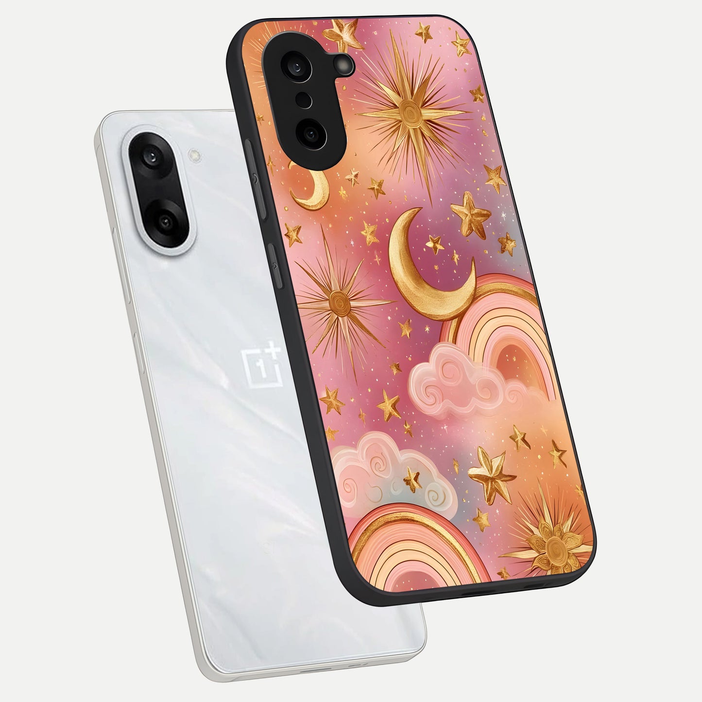  Golden Celestial Dreams phone case For Oneplus Nord CE5 showing premium glass back cover with detailed artwork