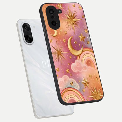  Golden Celestial Dreams phone case For Oneplus Nord CE5 showing premium glass back cover with detailed artwork