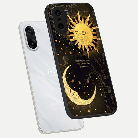  Golden Lunar Love phone case For Oneplus Nord CE5 showing premium glass back cover with detailed artwork