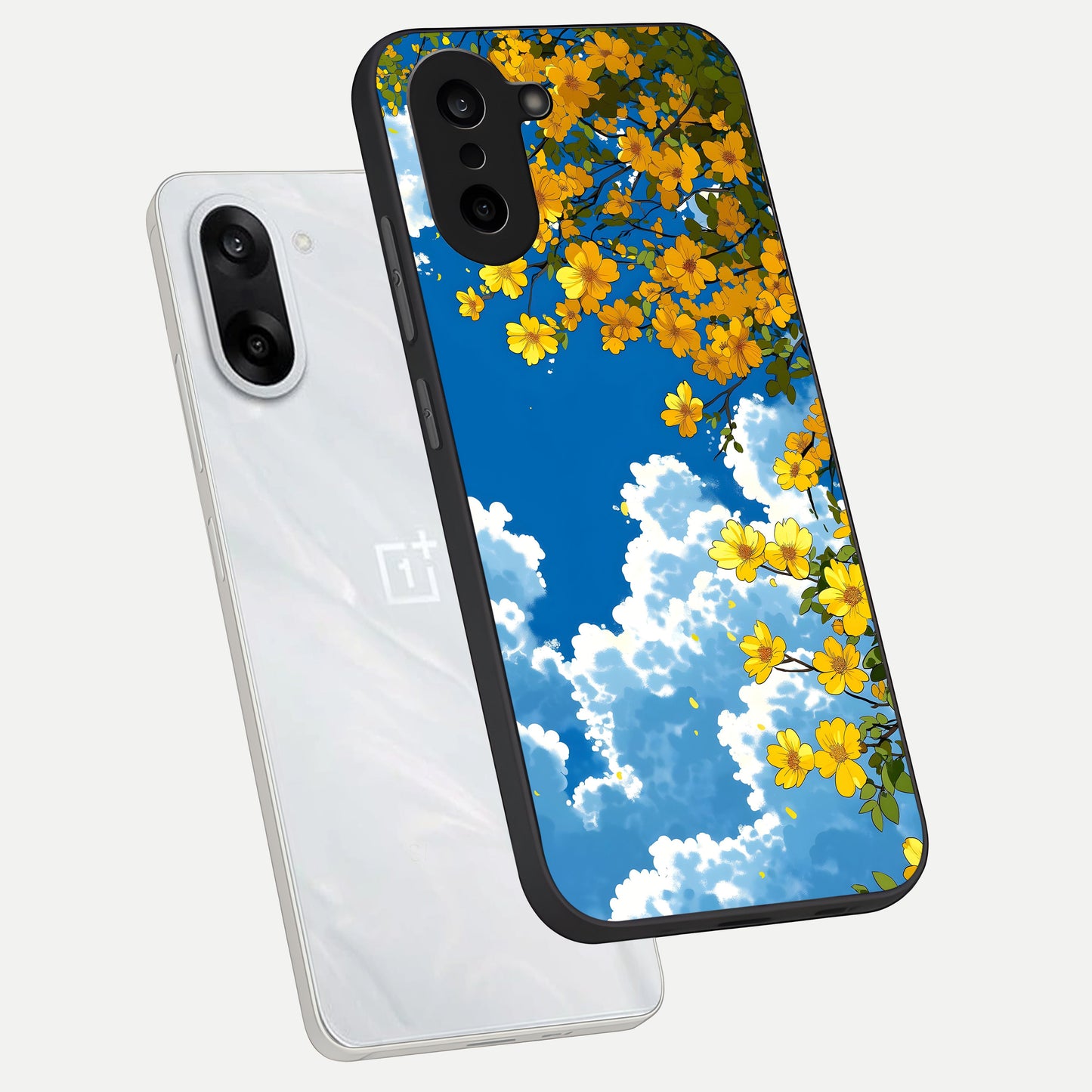  Golden Petal Sky phone case For Oneplus Nord CE5 showing premium glass back cover with detailed artwork