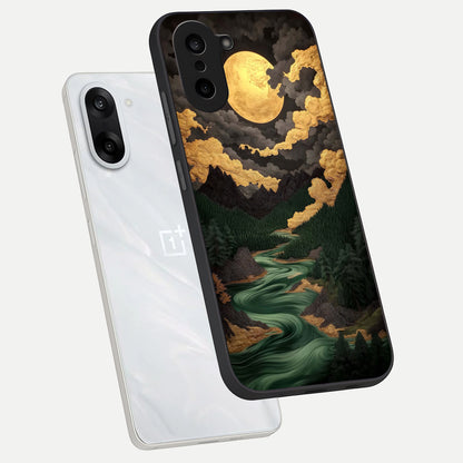  Golden River Moon phone case For Oneplus Nord CE5 showing premium glass back cover with detailed artwork