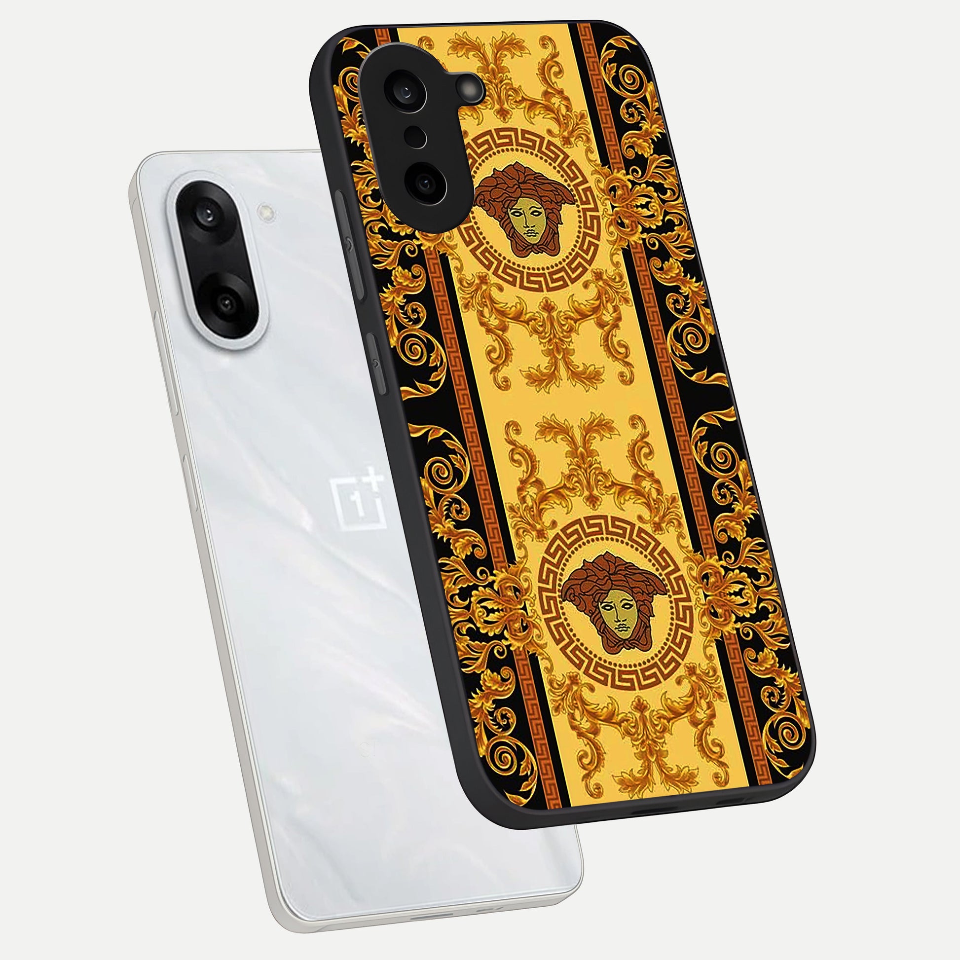  Golden Royal Heritage phone case For Oneplus Nord CE5 showing premium glass back cover with detailed artwork
