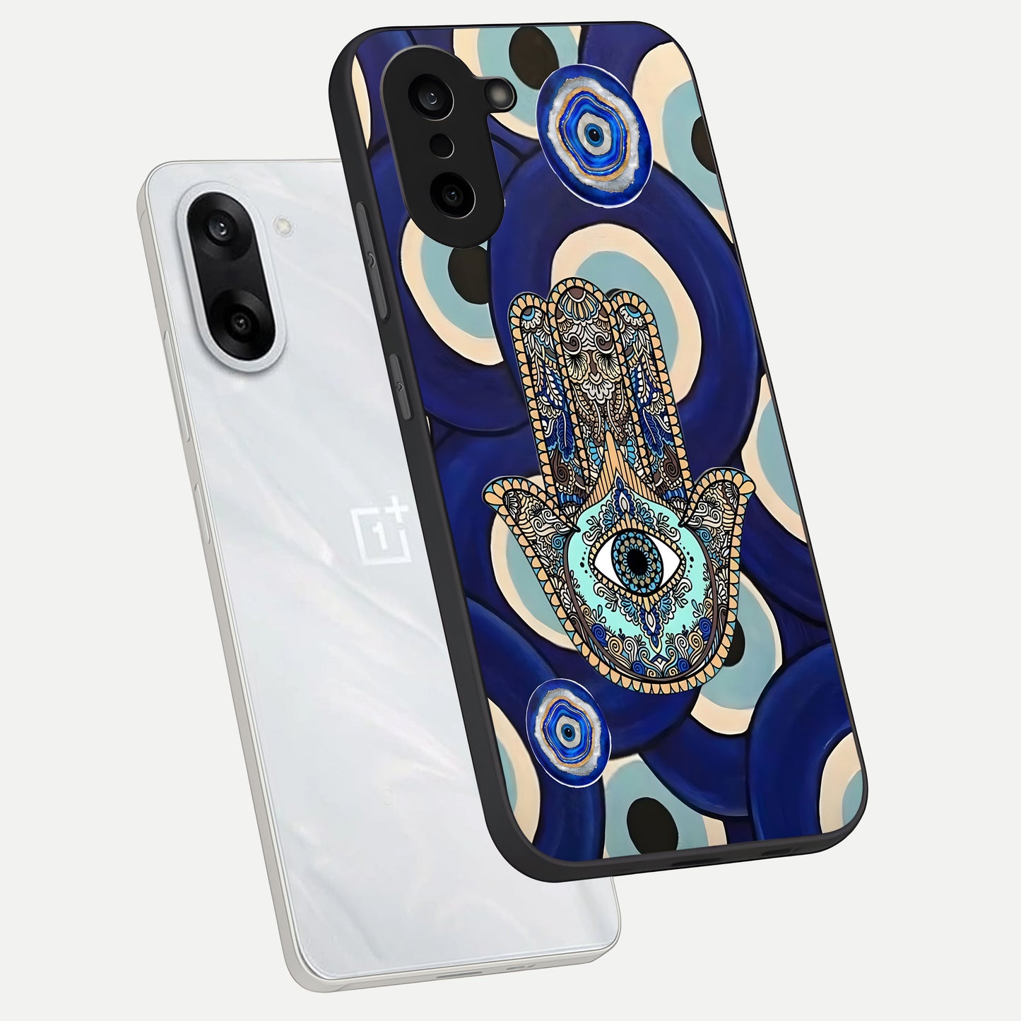  Hamsa Divine Guard phone case For Oneplus Nord CE5 showing premium glass back cover with detailed artwork