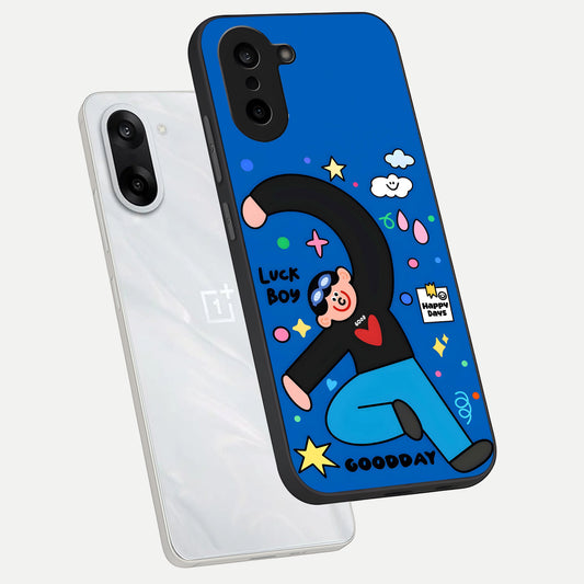  Happy Luck Vibe phone case For Oneplus Nord CE5 showing premium glass back cover with detailed artwork