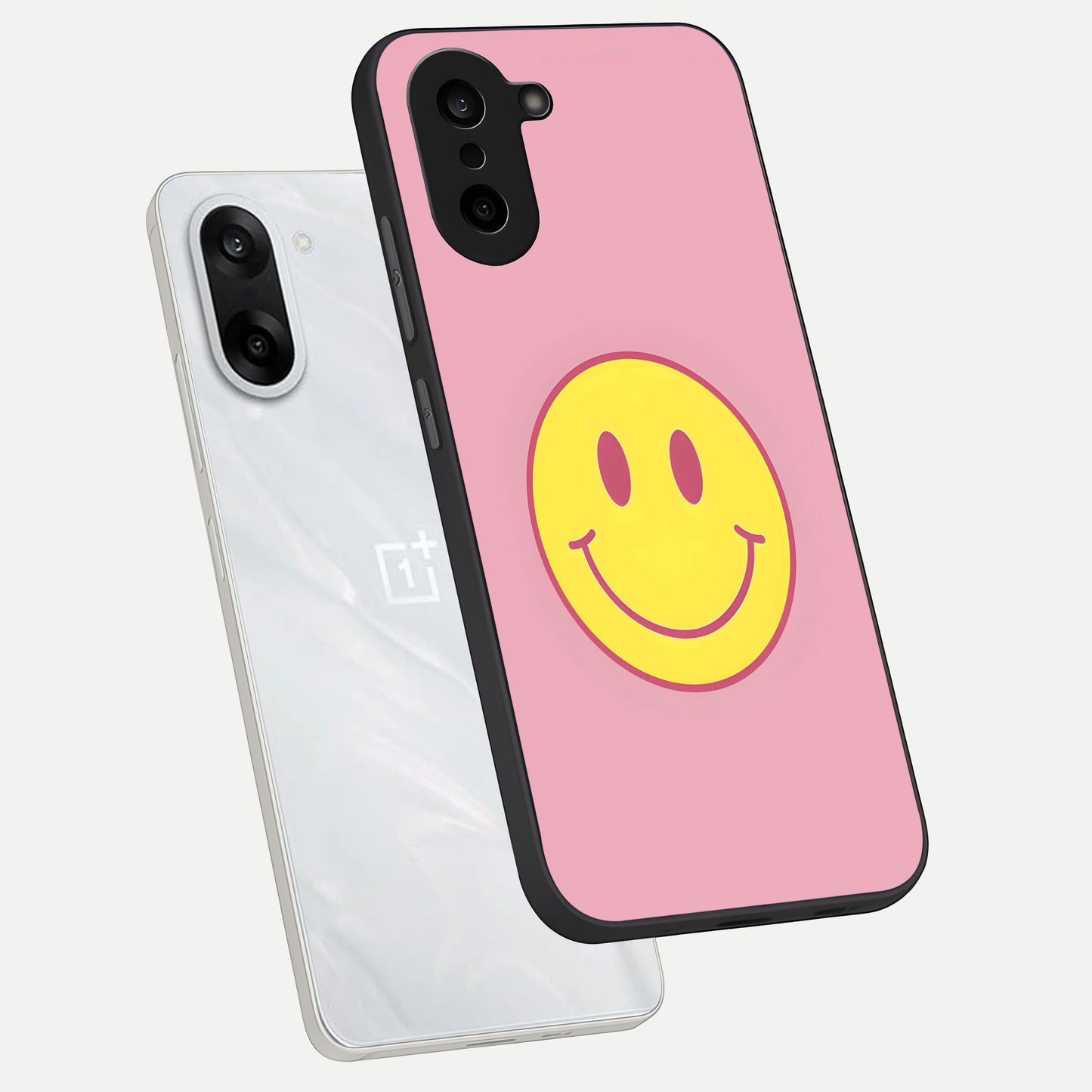  Happy Pink Mood phone case For Oneplus Nord CE5 showing premium glass back cover with detailed artwork