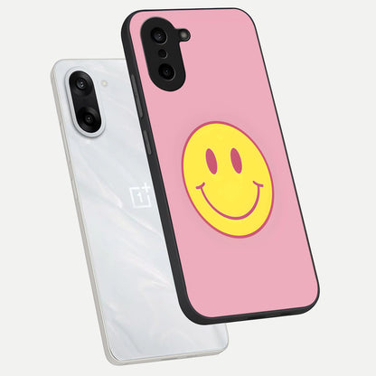  Happy Pink Mood phone case For Oneplus Nord CE5 showing premium glass back cover with detailed artwork
