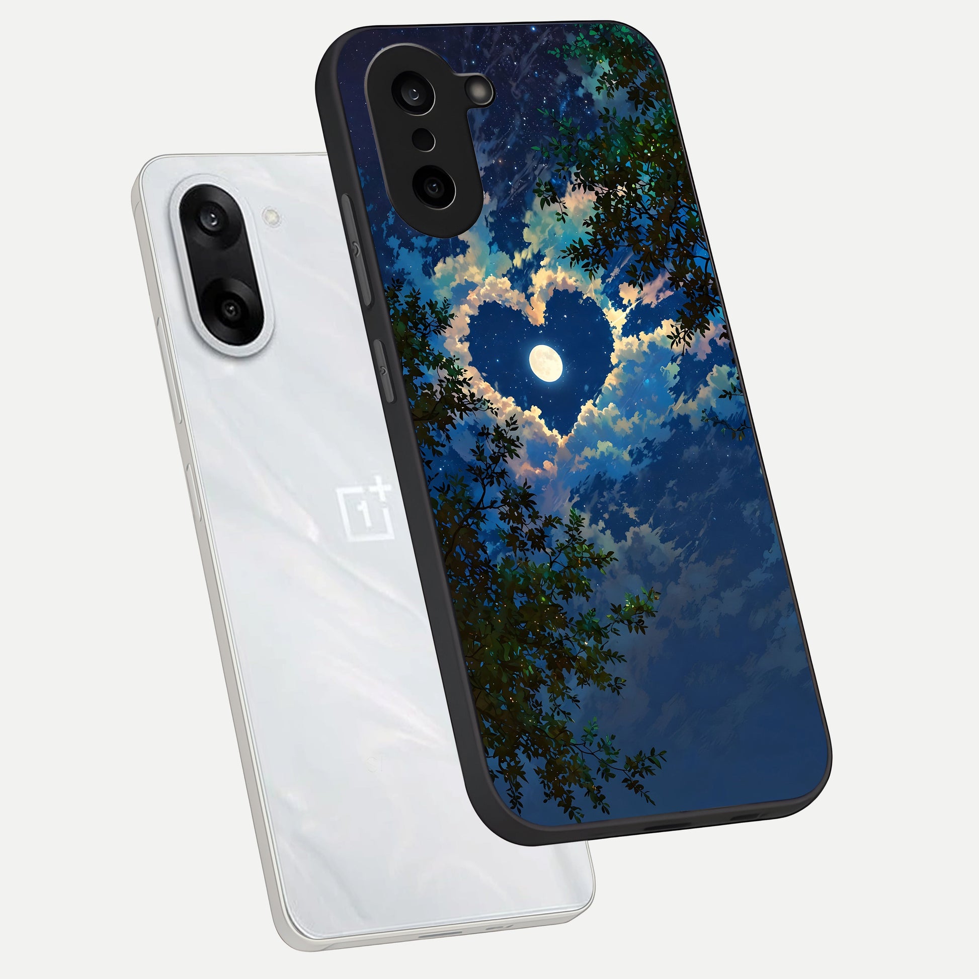  Heart With Moon Sky phone case For Oneplus Nord CE5 showing premium glass back cover with detailed artwork
