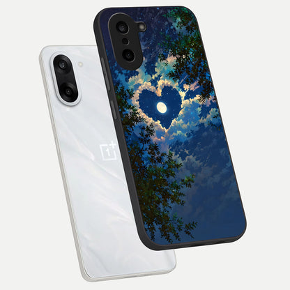  Heart With Moon Sky phone case For Oneplus Nord CE5 showing premium glass back cover with detailed artwork