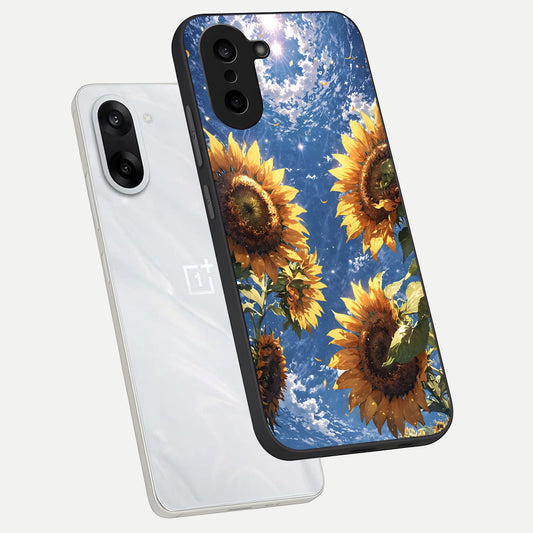  Heavenly Sunflower Rise phone case For Oneplus Nord CE5 showing premium glass back cover with detailed artwork
