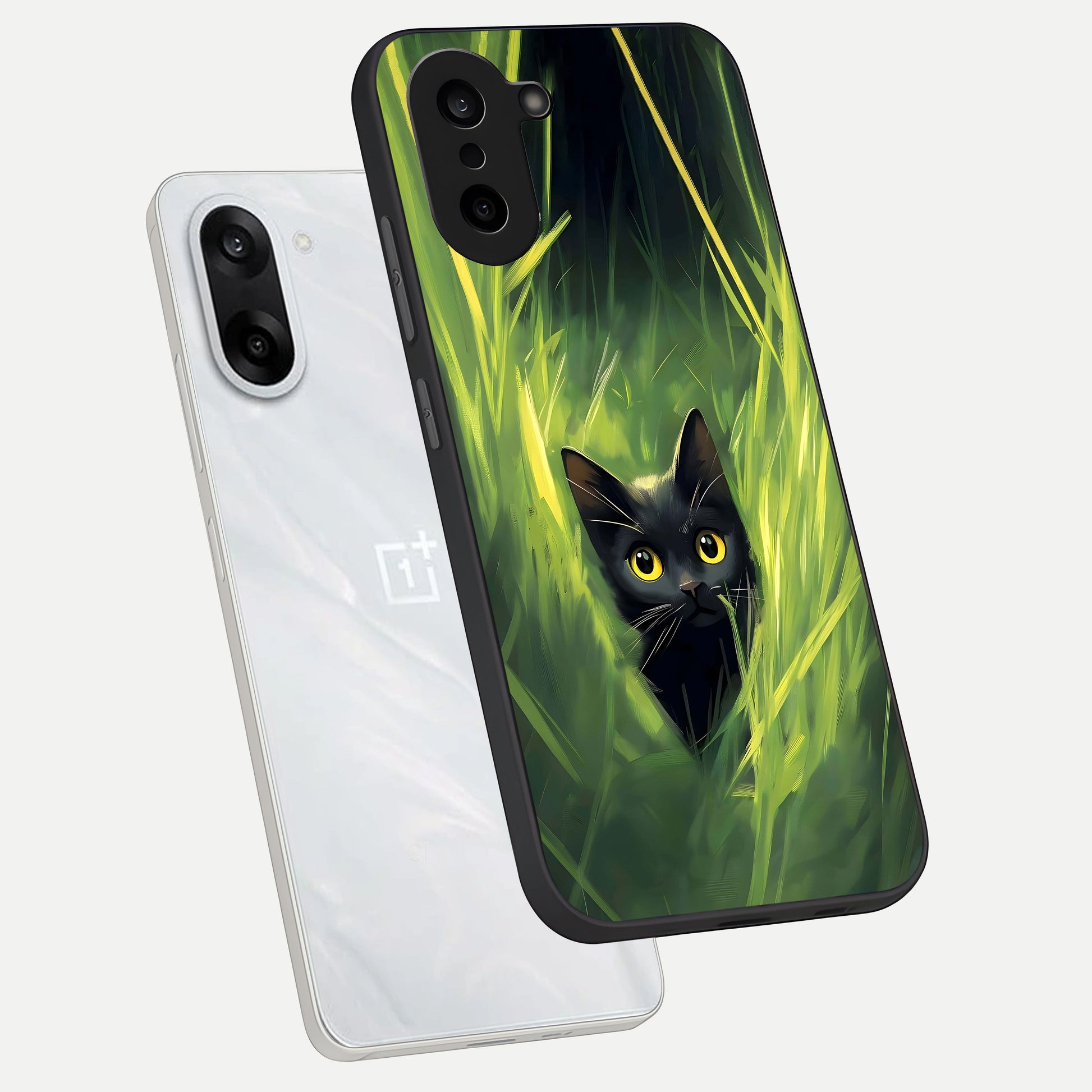 Hidden Cat Whisper phone case For Oneplus Nord CE5 showing premium glass back cover with detailed artwork