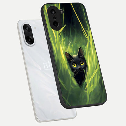  Hidden Cat Whisper phone case For Oneplus Nord CE5 showing premium glass back cover with detailed artwork