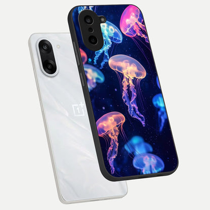  Jellyfish Pattern phone case For Oneplus Nord CE5 showing premium glass back cover with detailed artwork