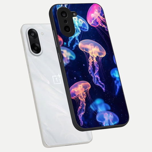  Jellyfish Pattern phone case For Oneplus Nord CE5 showing premium glass back cover with detailed artwork