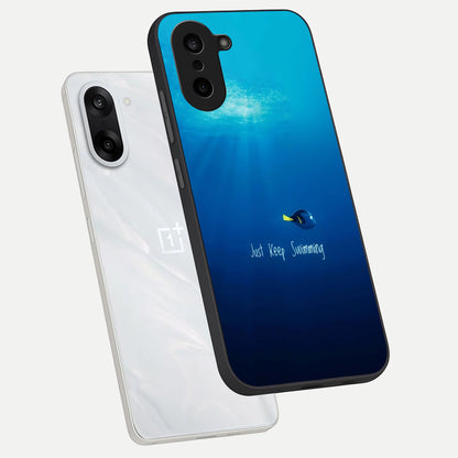  Just Keep Swimming phone case For Oneplus Nord CE5 showing premium glass back cover with detailed artwork
