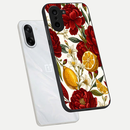  Lemon Rose Charm phone case For Oneplus Nord CE5 showing premium glass back cover with detailed artwork