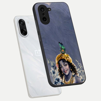  Lord Krishna phone case For Oneplus Nord CE5 showing premium glass back cover with detailed artwork