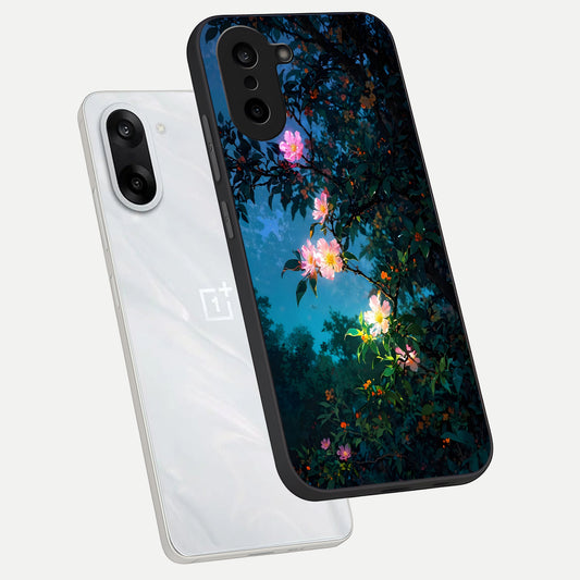  Midnight Bloom Glow phone case For Oneplus Nord CE5 showing premium glass back cover with detailed artwork