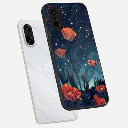  Midnight Tulip Glow phone case For Oneplus Nord CE5 showing premium glass back cover with detailed artwork