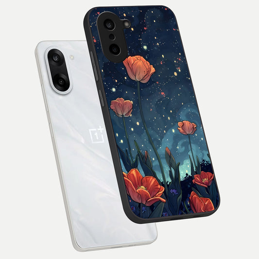  Midnight Tulip Glow phone case For Oneplus Nord CE5 showing premium glass back cover with detailed artwork