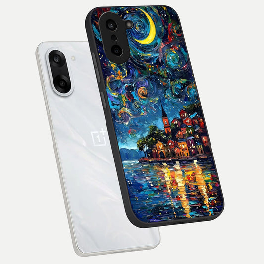  Moonlight Harbor Glow phone case For Oneplus Nord CE5 showing premium glass back cover with detailed artwork