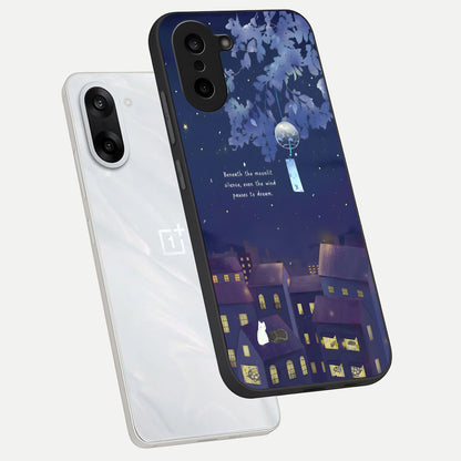  Moonlit Cat Silence phone case For Oneplus Nord CE5 showing premium glass back cover with detailed artwork