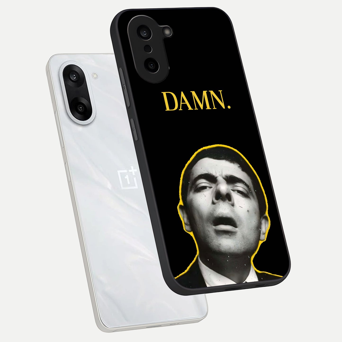  Mr Bean Damn phone case For Oneplus Nord CE5 showing premium glass back cover with detailed artwork
