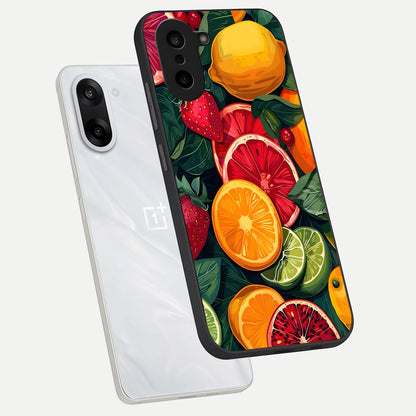  Multiple Fruits phone case For Oneplus Nord CE5 showing premium glass back cover with detailed artwork