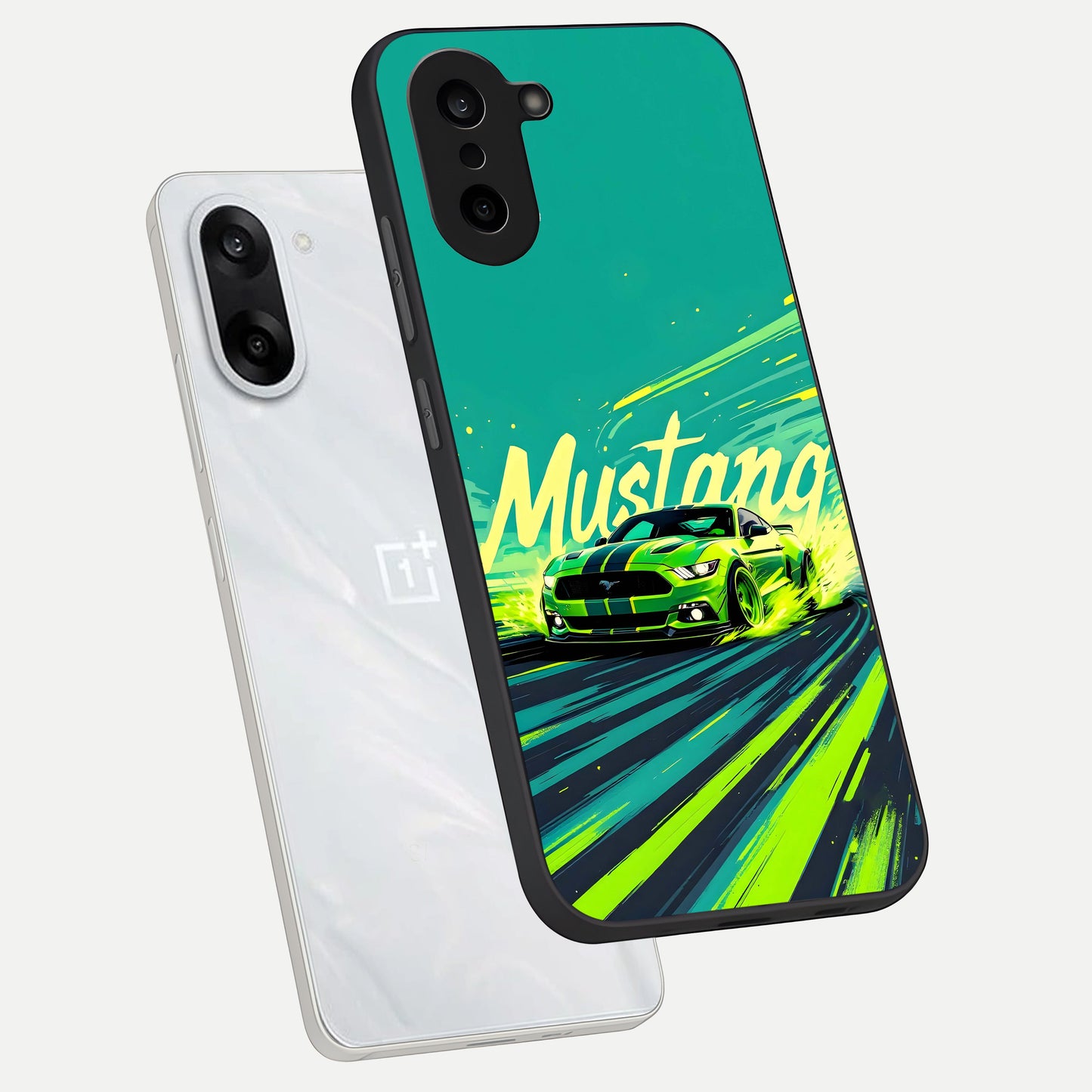  Mustang Bang phone case For Oneplus Nord CE5 showing premium glass back cover with detailed artwork