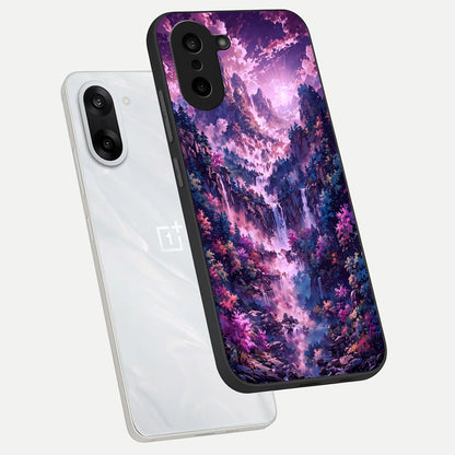  Mystic Cascade Peaks phone case For Oneplus Nord CE5 showing premium glass back cover with detailed artwork