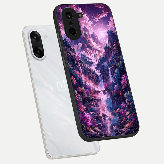  Mystic Cascade Peaks phone case For Oneplus Nord CE5 showing premium glass back cover with detailed artwork