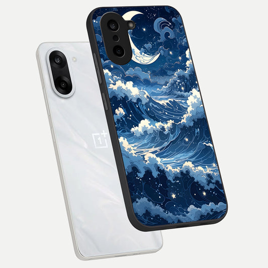  Ocean Moon Waves phone case For Oneplus Nord CE5 showing premium glass back cover with detailed artwork