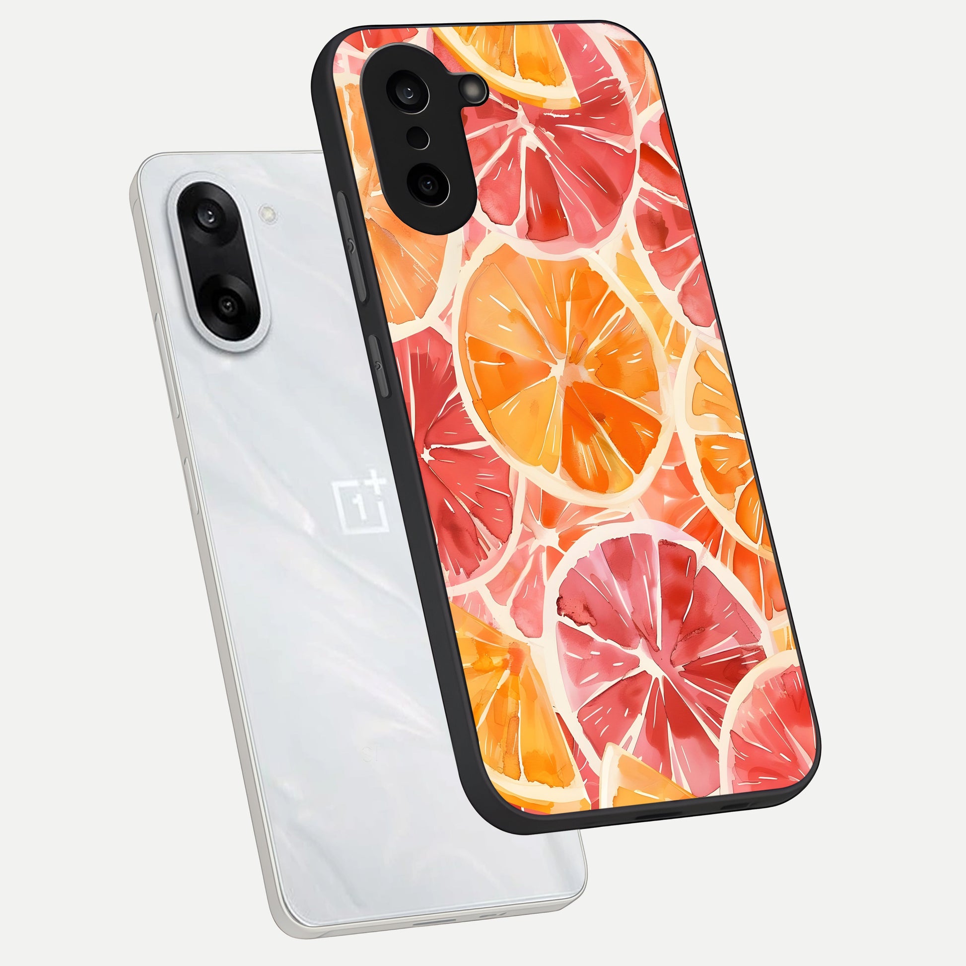  Orange Fruits Pattern phone case For Oneplus Nord CE5 showing premium glass back cover with detailed artwork